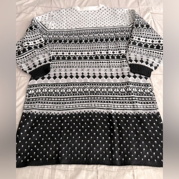 Eloquii Fair Isle Sweater Dress – Black & White, Size 18/20, 37” Long - Picture 5 of 5